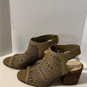 Vince Camuto Khaki Cut-Out Block Heel Sandals